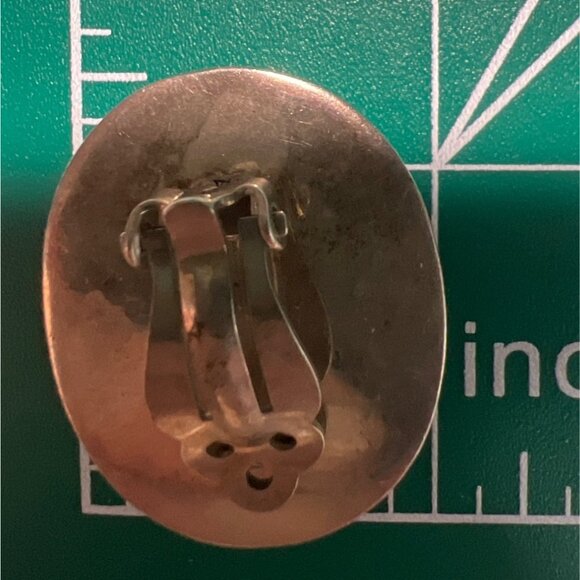 Vtg Natural Leopard Skin Jasper Cabochon Sterling Silver Clip Earrings Artisan - Picture 10 of 10